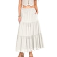 thumbnail image 4 of BRGZLK Women's Midi Skirt Long Skirt Solid Color Cotton Boho Maxi High Waist Flowy Tiered A-Line Skirt 2026 Summer Beach Vacation Clothes with Pockets, 4 of 7