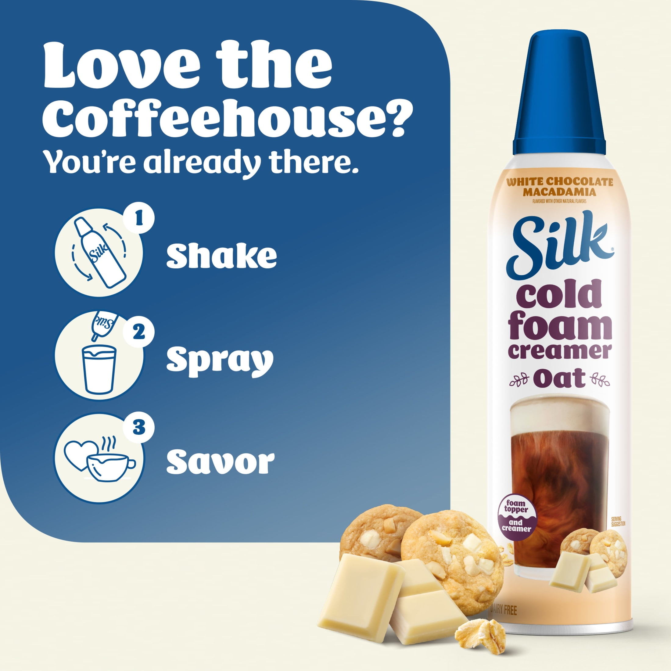 Silk Plant-Based Cold Foam Creamer, White Chocolate Macadamia Oat Creamer, 14 oz Can