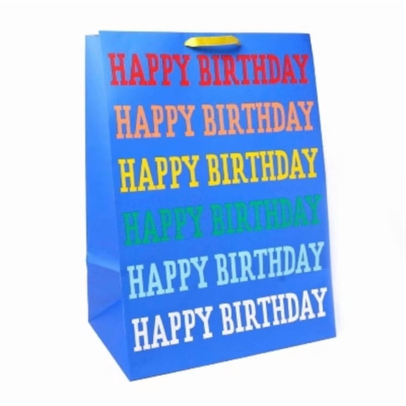 'Happy Birthday' Rainbow Verbiage on Colossal Gift Bag Blue - Spritz: Giant XL Typography Party Bag