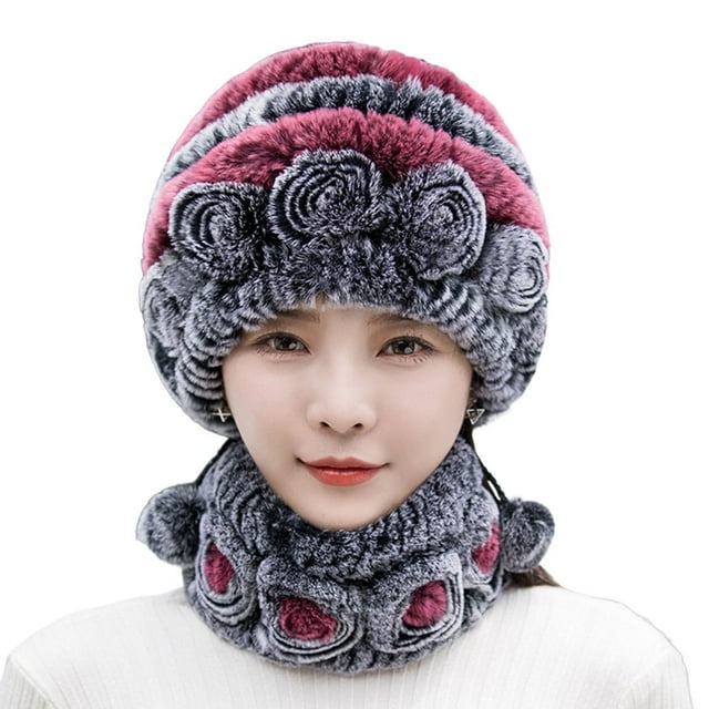 1 Set Women Hat Collar Set Colorful High Elasticity Cozy Plush Thick Ear Protection Regular Fit Neck Protection Women Hat Scarf Set for Daily Wear