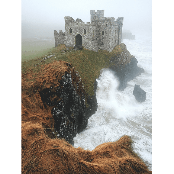 Coastal Castle Cliff Ocean Wave Canvas Print/Wall Art, Suitable for Living Room,Bathroom, and Hallway Decoration.