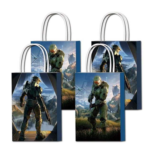 16 PCS For Halo Master Chief Cartoon Themed Paper Gift Bags,2 Styles with Handles,Ideal for Candy and Snack Bags for Birthday Parties and Celebrations