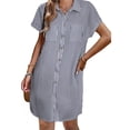thumbnail image 4 of Women's Short Sleeve Shirt Dress – Collared Button Front Mini Dress with Dual Chest Pockets, 4 of 5