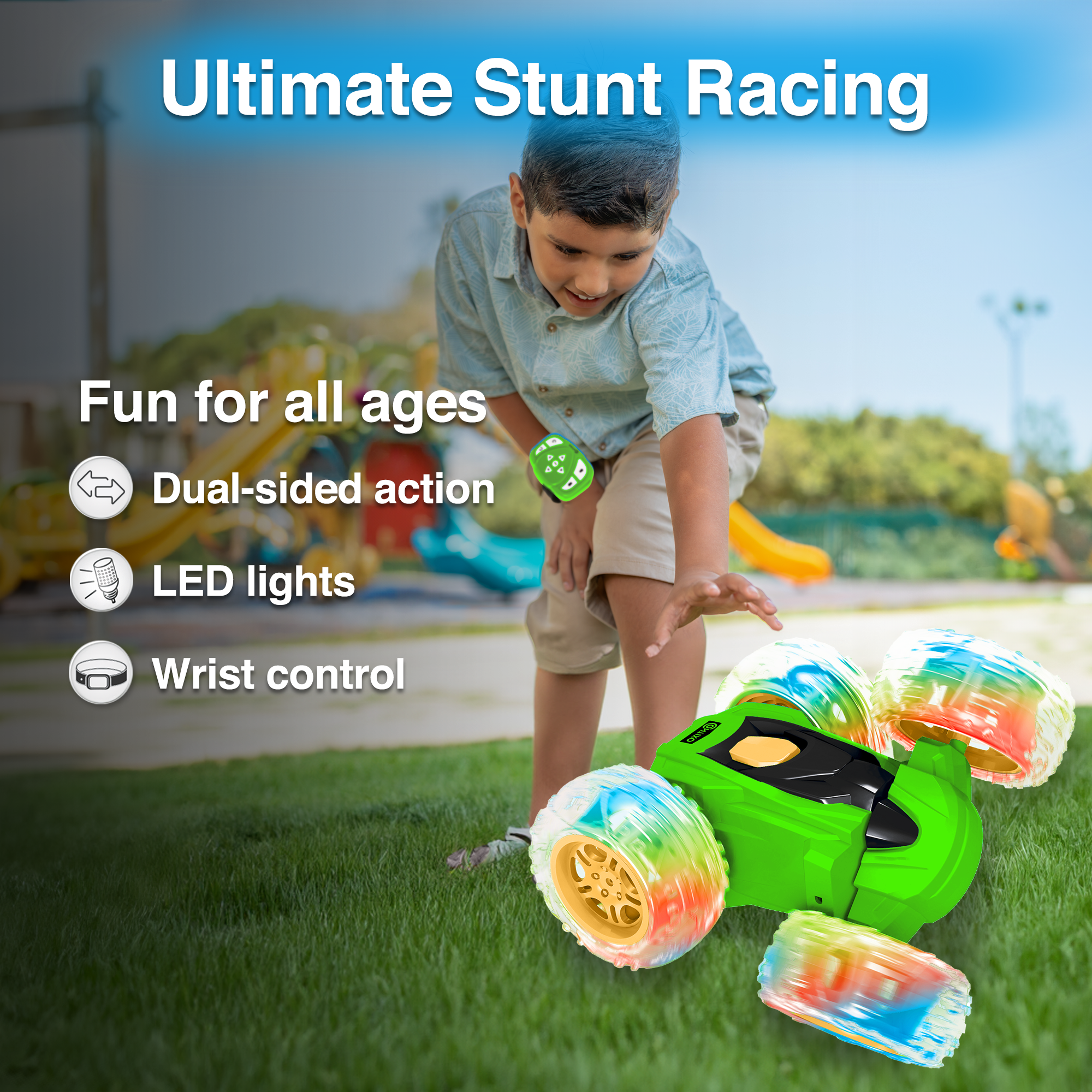 Contixo SC3 Remote Control Cars, Stunt Racer All-Terrain RC Car Toy with Wristband Controller, Green