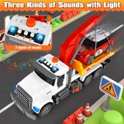Huge Wave Large Tow Truck Toys for 3-8 Year Boys, Transport Truck with Loading Crane, Lights and Sounds Vehicles Toy Birthday Gift for Toddlers Kids