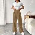 thumbnail image 4 of JJHGVB Long Trousers palazzo pants Flowy Pants Summer Outfit Sweat Wear cream pants Lounge Trousers Wide Leg Palazzo Lightweight Breathable High Waist Travel Vacation Clothes Khaki 2XL, 4 of 9