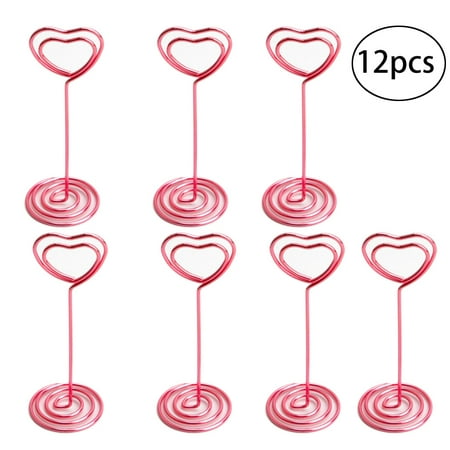 

12Pcs Heart Shape Photo Holder Stands Table Number Holders Place Paper Menu Clips (Pink)