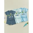 thumbnail image 3 of Kids Baby Toddler Boys Shorts Clothing Set, 6 12 18 24 Months 2T 3T 4T 5T Short Sleeve Embroidery Letters Eggs T-shirt with Shorts Easter Clothes Summer Outfit, 3 of 9
