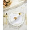 thumbnail image 4 of Goodluck 350PCS Gold Plastic Plates for 50 Guests, Disposable Dinnerware Sets Include 100 Gold Rim Plastic Plates, 50 Silverwares, 50 Cups, and 50 Pre Rolled Napkins for Party, Wedding, Graduation, 4 of 7
