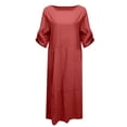 thumbnail image 4 of Ruyang Summer Dresses for Women Women's Loose Casual Solid Color Short Sleeved Cotton Linen Dress Short Dresses, 4 of 4
