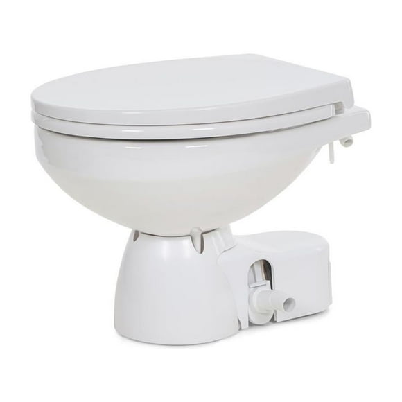 Jabsco Toilet 38045-4192 Quiet Flush E2; Permanent/Rotatable Base/Regular Bowl Size; On-Board Fresh Water Rinse Model; Composite Seat; Touch Sensor Panel Flush Control; Electric Flush; White