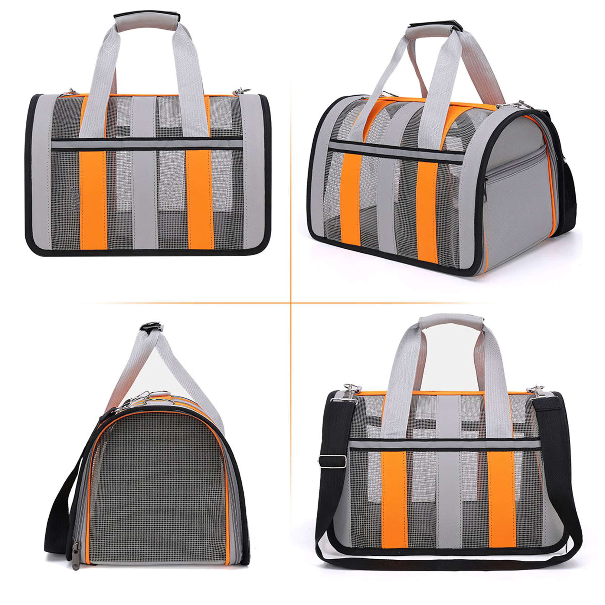 Deago Soft Sided Mesh Pet Travel Carrier for Small Cats Dogs, Collapsible Puppy Carrier Bag with Reflective Strip - Green