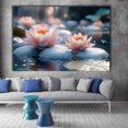 thumbnail image 2 of Mudket Framed Canvas Wall Art Soft Pink Lotus Flower Stone Pond Prints Wall Decor Calming Botanical Canvas Print Ready to Hang for Bedroom Bathroom Office Relax Wall Pictures - 12"L x 8"W, 2 of 10
