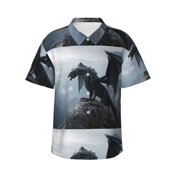 Balery Valley Gray Dragon Camisas hawaianas de manga corta para hombre, camisas playeras de corte holgado, camisas de vacaciones con botones,Large