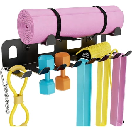 Multi-Purpose Gym Equipment Storage Rack for Resistance Bands,Heavy-Duty Wall-mounted Gym Home Rack for Exercise Bands,Yoga mat,Jump Ropes,Barbells,Home Gym Accessories Organization Storage Rack