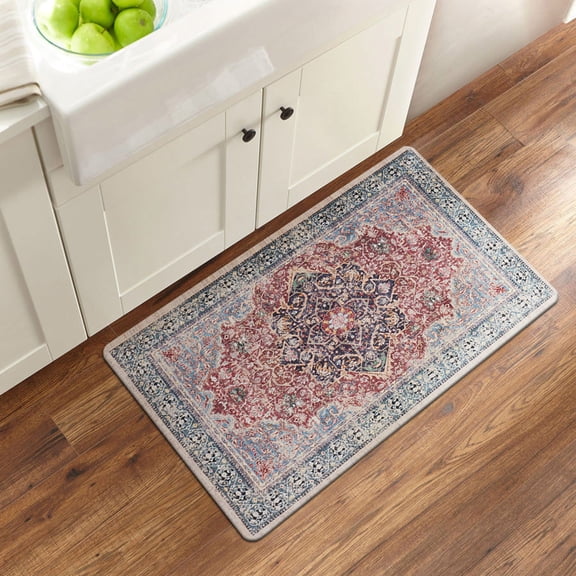 World Rug Gallery Transitional Medallion Cushioned Anti Fatigue Kitchen, Laundry Room, Comfort Indoor Mat, Door Mat - MULTI 18'x30'