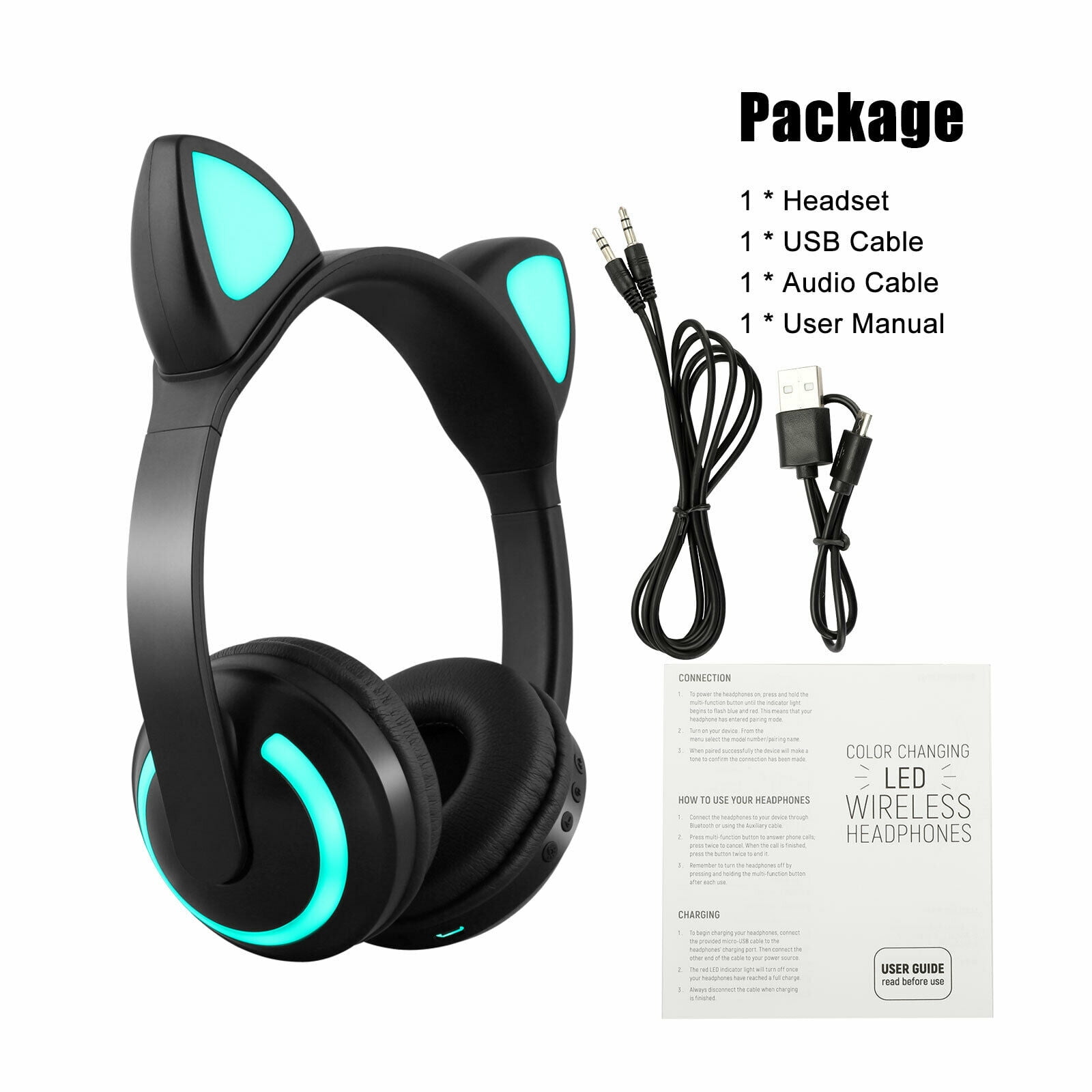 For Kids Cat Ear Bluetooth Headphones Audio Wireless Led Mic Stereo Headset Walmart Com Walmart Com