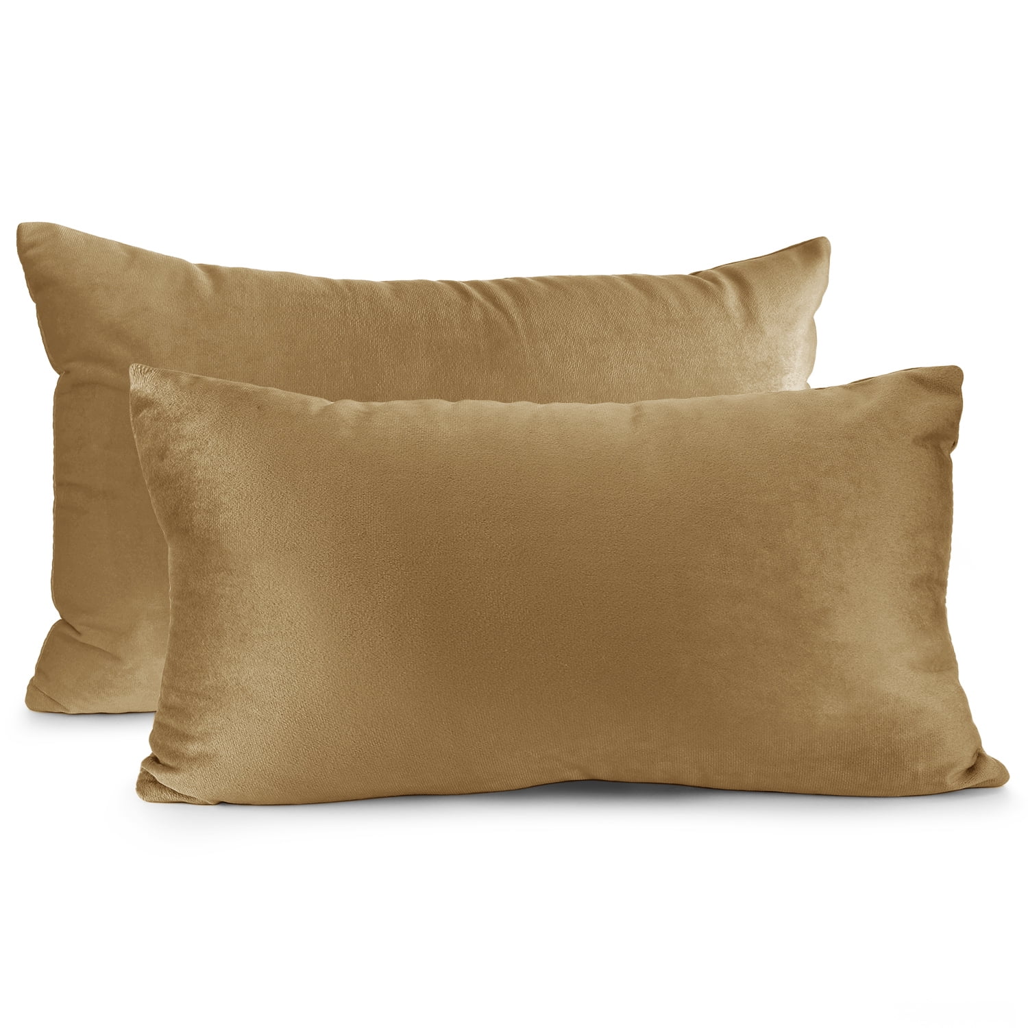 Clara Clark Plush Solid Decorative Microfiber Rectangle Throw Pillow Cover with Throw Pillow Insert for Couch, Mocha Light Brown, 12"x20", 4 Piece Decorative Soft Throw Pillow Set