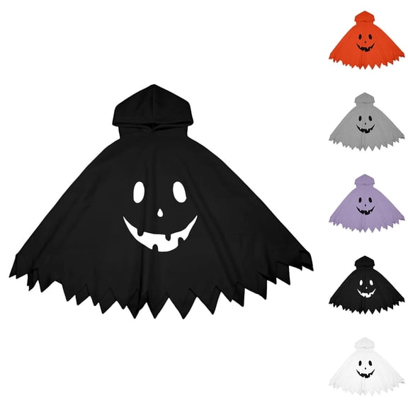 Arlun Boys Girls Halloween Hooded Capes Cute Ghost Face Printed Capes Kids Dress up Cosplay Party Pumpkin Capelet 2026 Spooky Season Stage Performances Clothes H-White XS