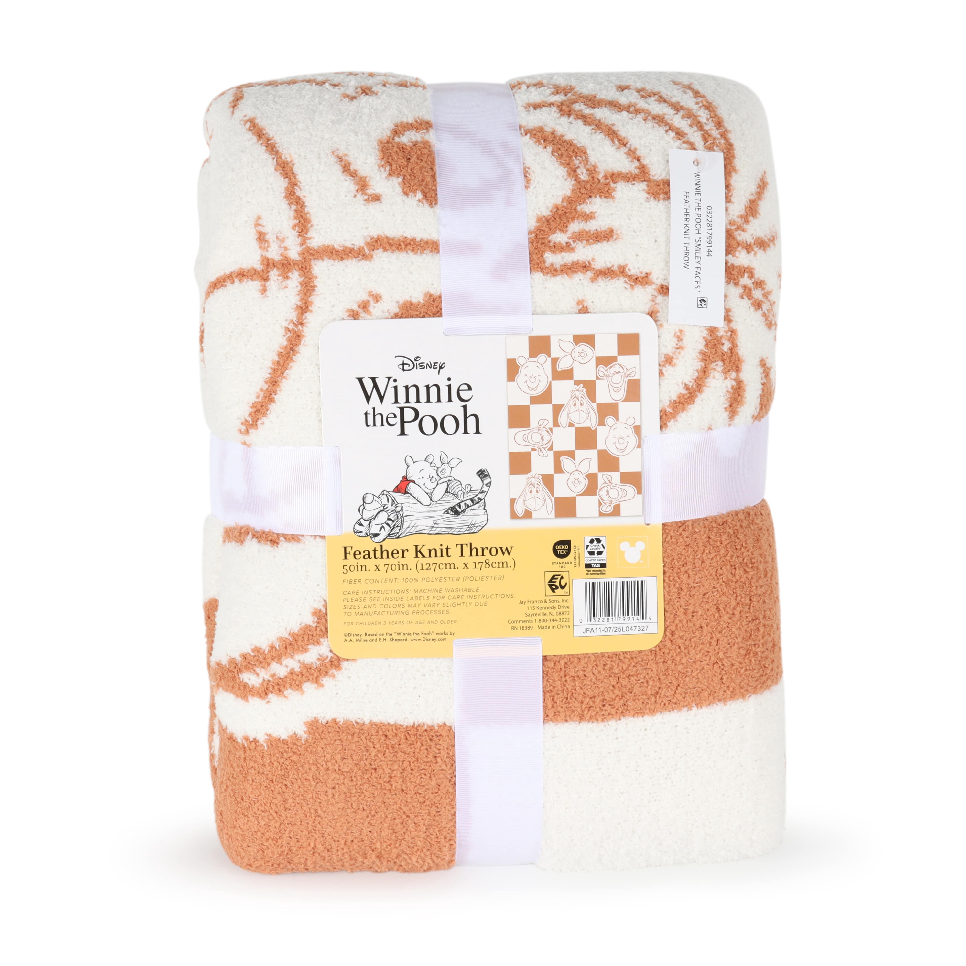 Winnie The Pooh Oversized Throw Blanket, Soft Feather Knit, All Ages, Tan & White, Disney, 50" x 70"