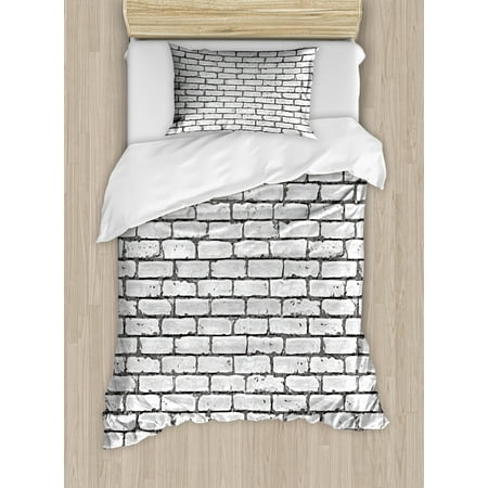 Grey And White Duvet Cover Set Grunge Brick Wall Background Urban