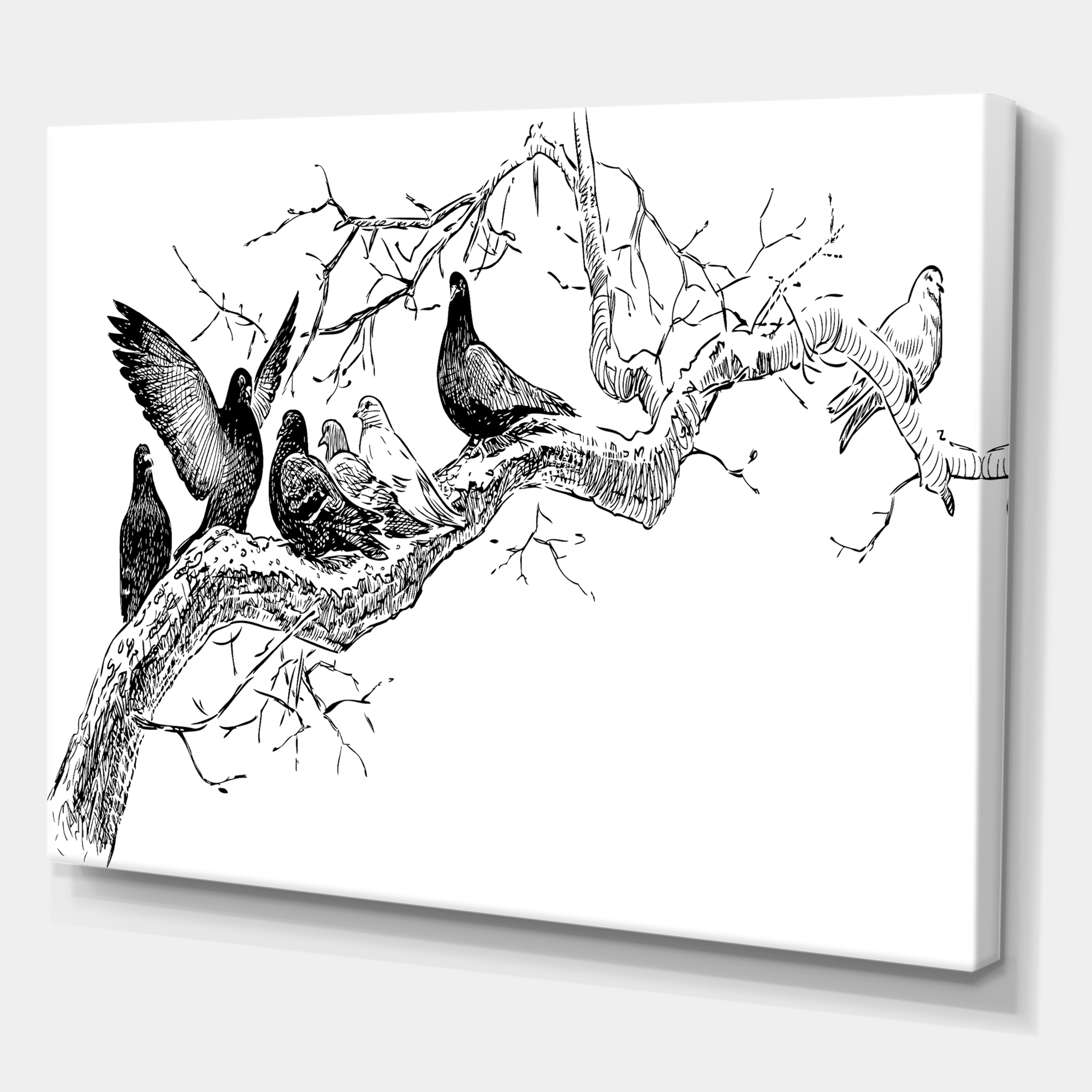 Designart ' Pigeons Sitting On The Tree Branch ' Traditional Canvas Wall Art Print