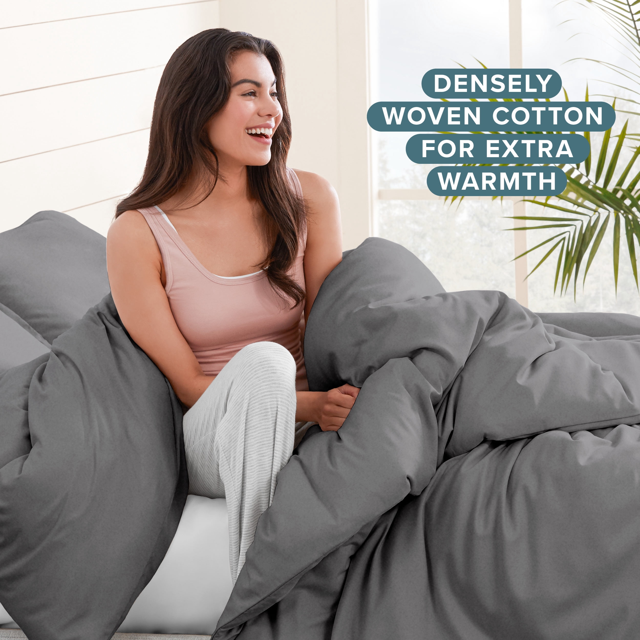 Bare Home Flannel Duvet Cover Set - 100% Flannel Cotton - Double Brushed - Queen, Gray