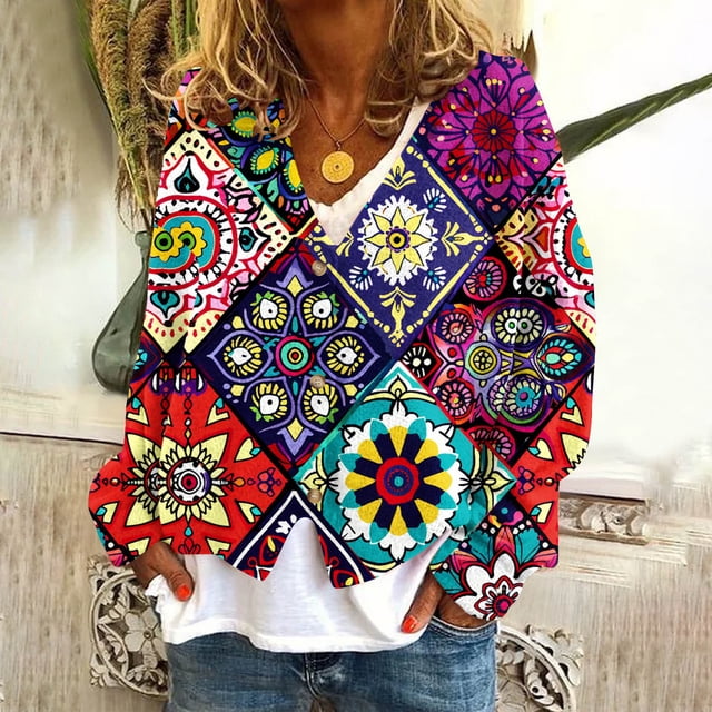 LOVZFMLL Vestes pour Femmes Mode Cardigan Imprimé Veste Décontractée Mode Manches Longues Col Haut/chemise à Capuche Décontractée