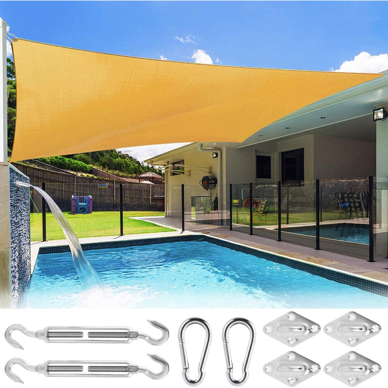 Rectangle Sun Shade Sail Outdoor Patio Pool Lawn Canopy Cover UV Block 16' x 16' 