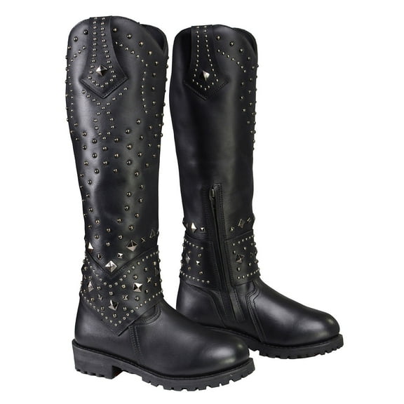 Milwaukee Leather MBL9371 Women's Black 18-Inch Leather Studded and Riveted Western Style Motorcycle Boots 7