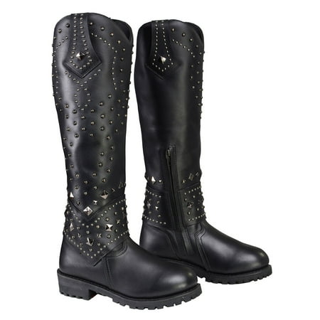 

Milwaukee Leather MBL9371 Women s Black 18 Inch Studded and Riveted Western Style Boots 10.5