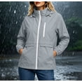 thumbnail image 2 of vdgthytj Womens Rain Jacket Windproof Drawstring Hooded Jackets Lightweight Waterproof Solid Travel Hiking Outwear with Pockets(Large,Gray), 2 of 7