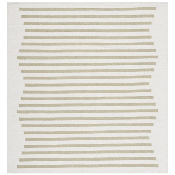 SAFAVIEH Montauk Amadine Striped Cotton Area Rug, Ivory/Light Green, 6' x 6' Square