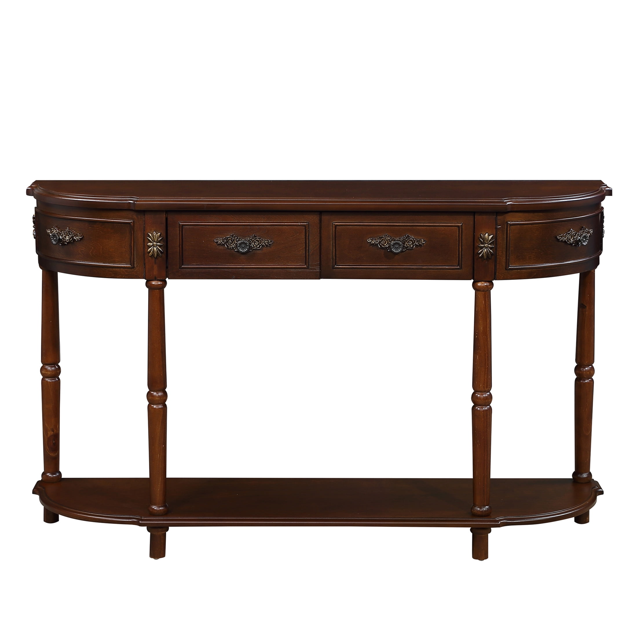Noble House Luna 52" Mid-Century Fluted Console Table, MDF Top with Pine Wood Frame and 3 Storage Drawers, Cherry
