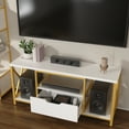 thumbnail image 3 of TV Stand with Drawer for TVs up to 60 Inch,  TV Console Table with Open Storage Shelves, Modern Entertainment Center for Living Room, White and Gold, 3 of 8