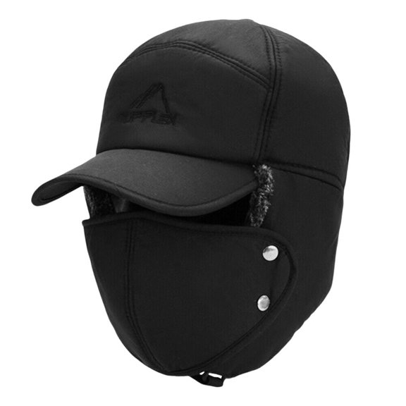 ASTRAEA Winter Trapper Hat, Windproof Warm Snow Hat with Ear Flaps & Mask for Men Women Skiing Hunting Fishing, Black