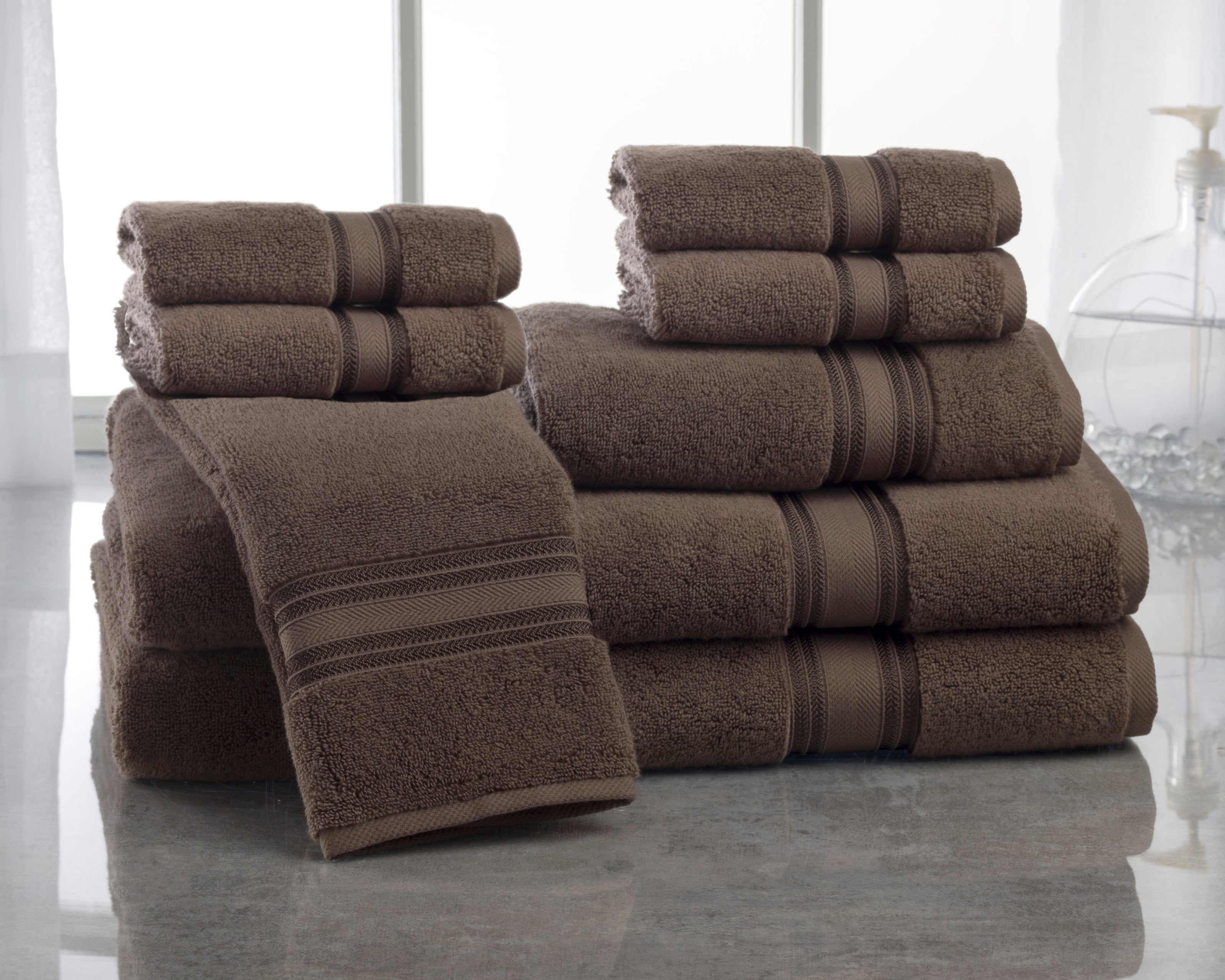 Addy Home 100 Cotton Ultra Low Twist 8Piece Bath Towel Set, Chocolate