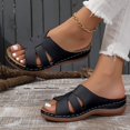 thumbnail image 2 of Dakaela Womens Wedge Sandals Leather Walking Dressy Sandal Rubber Casual Slip on Summer Shoes Black 6.5, 2 of 8