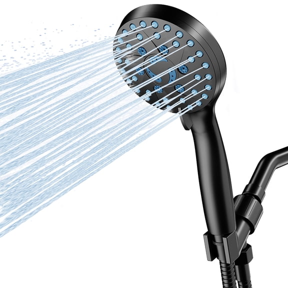 GPED High Pressure Shower Head, 5-Mode Handheld Shower Head, Anti-Clog Nozzles, Built-in Pause Mode , High Flow Shower Head with Wall/Overhead Brackets &59" Stainless Steel Hose, Black