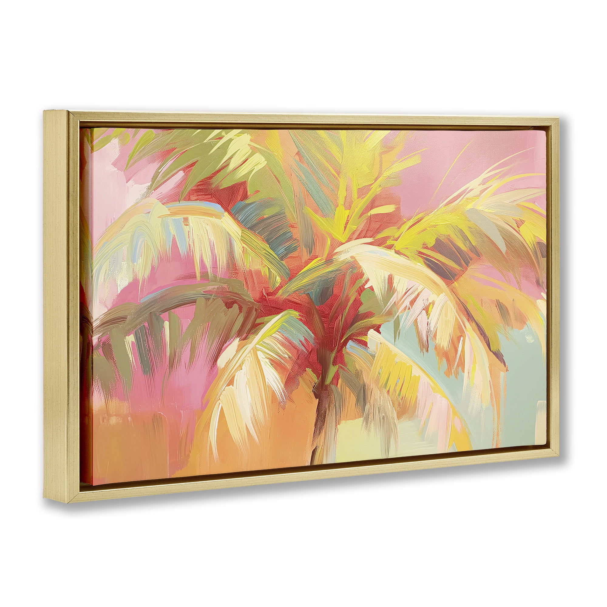 Stupell Industries Warm Palm Leaf Impressions Gold Framed Floater Canvas Wall Art, design by Jacky Ngan
