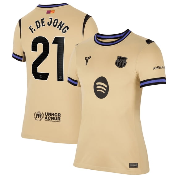 Women's Nike Frenkie de Jong Gold Barcelona 2025/26 Away Stadium Replica Jersey