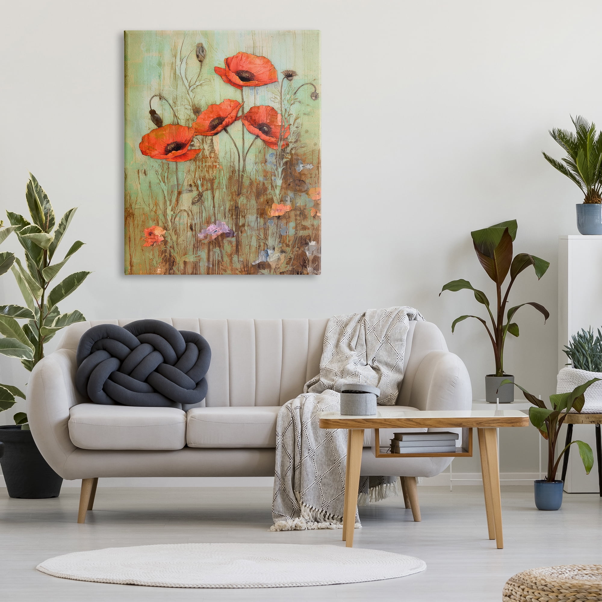 Stupell Industries Rustic Red Poppies Botanical & Floral Painting Gallery Wrapped Canvas Art Print Wall Art, 36 x 48