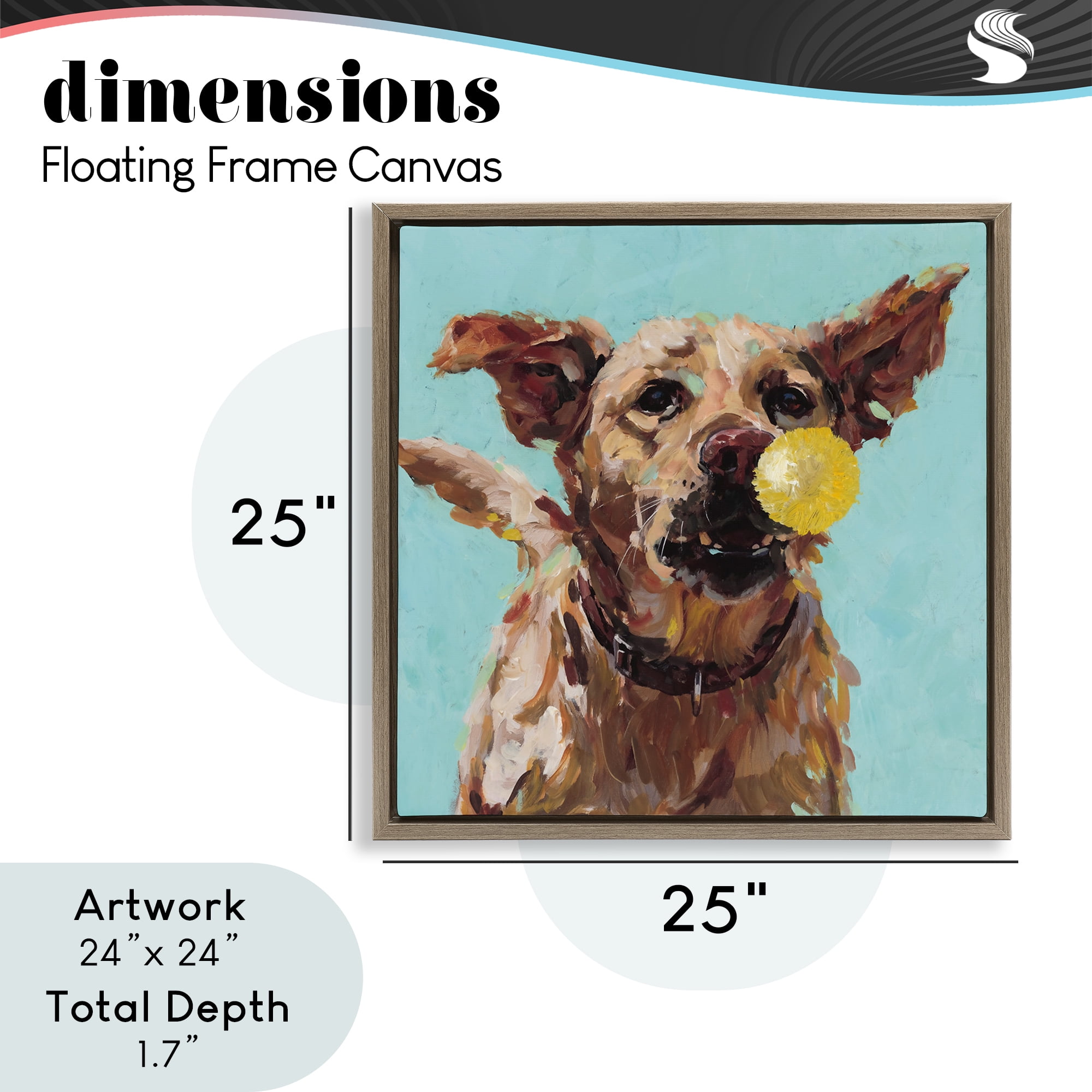 Dog Playing with Ball Brown Framed Floater Canvas Wall Art, design by Studio Bautista