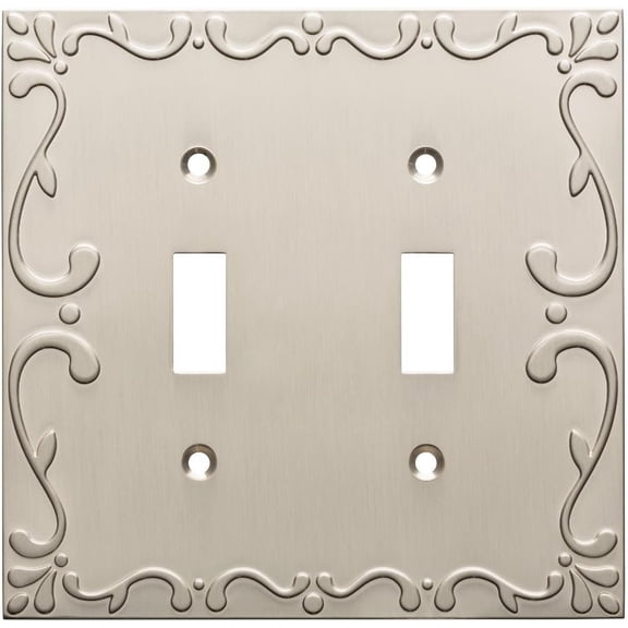 YANTONG Classic Lace (1-Pack) Decorative Light Switch Cover Brushed Nickel 2-Gang Wall Plate Double Toggle Plate Covers Electrical Outlet Guard W35073-SN-C