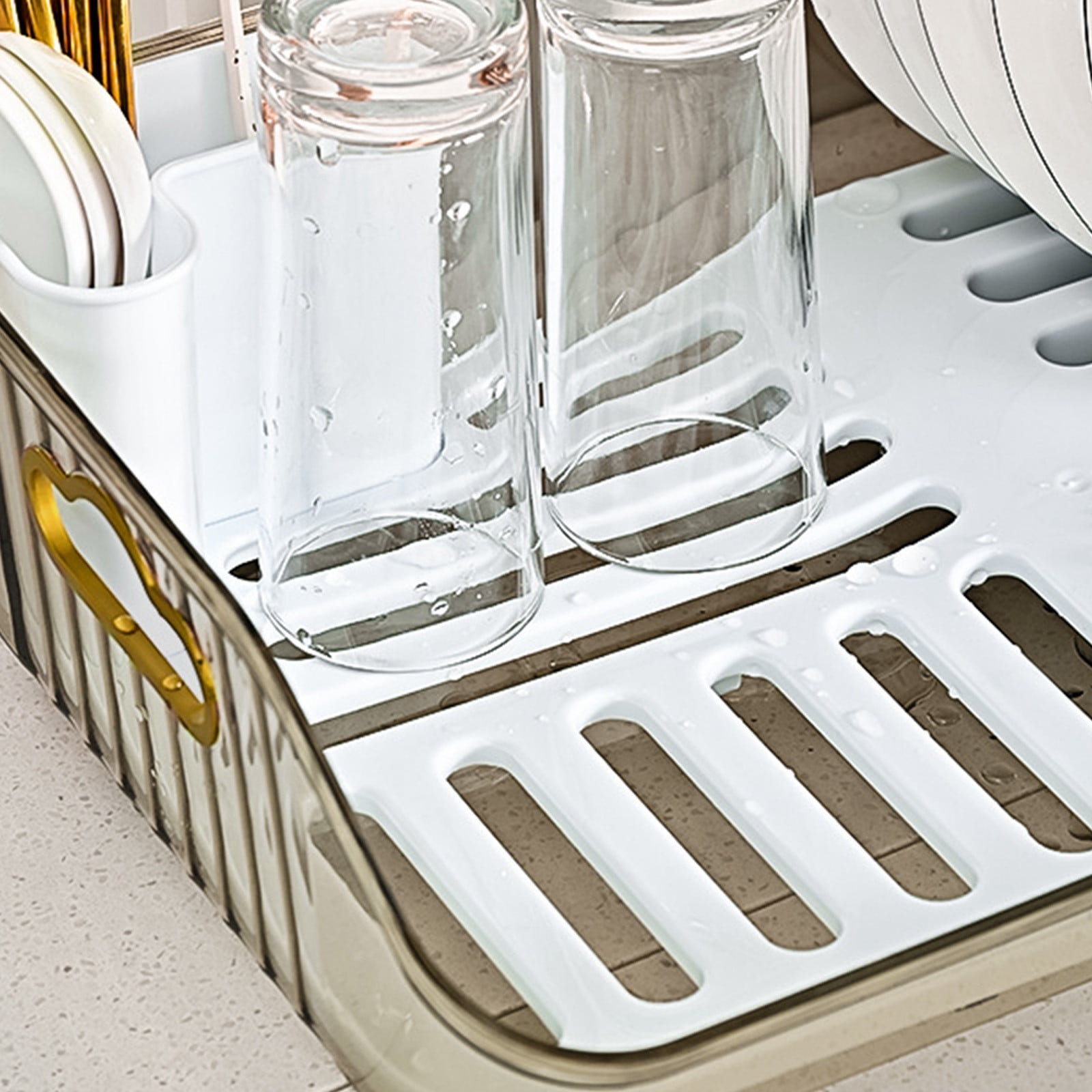 EGYMEN Dish Drying Rack, Kitchen Dish Rack with Drainboard, Utensil Organizer Drying Rack, Space-Saving Dish Shelf for Countertop(Gray)