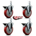 thumbnail image 2 of 5 Inch Red Poly Wheel Swivel 7/8 Inch Square Stem Caster Set with Brake SCC, 2 of 2