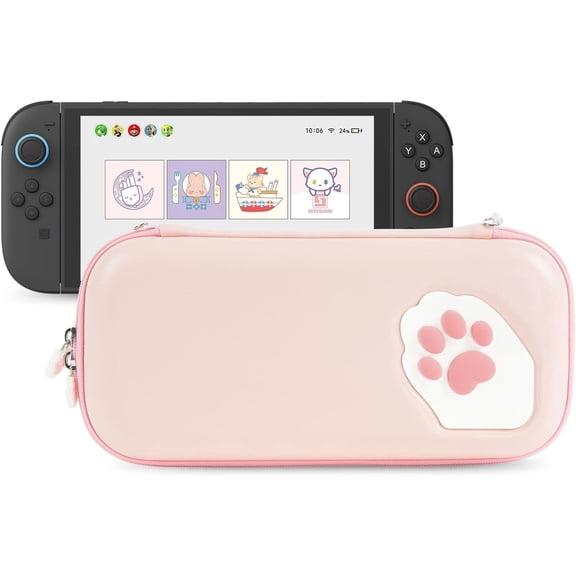 Geekshare Pink Cat Paw Carrying Case for Switch 2025 - Portable Hardshell Switch 2 Slim Travel Bag