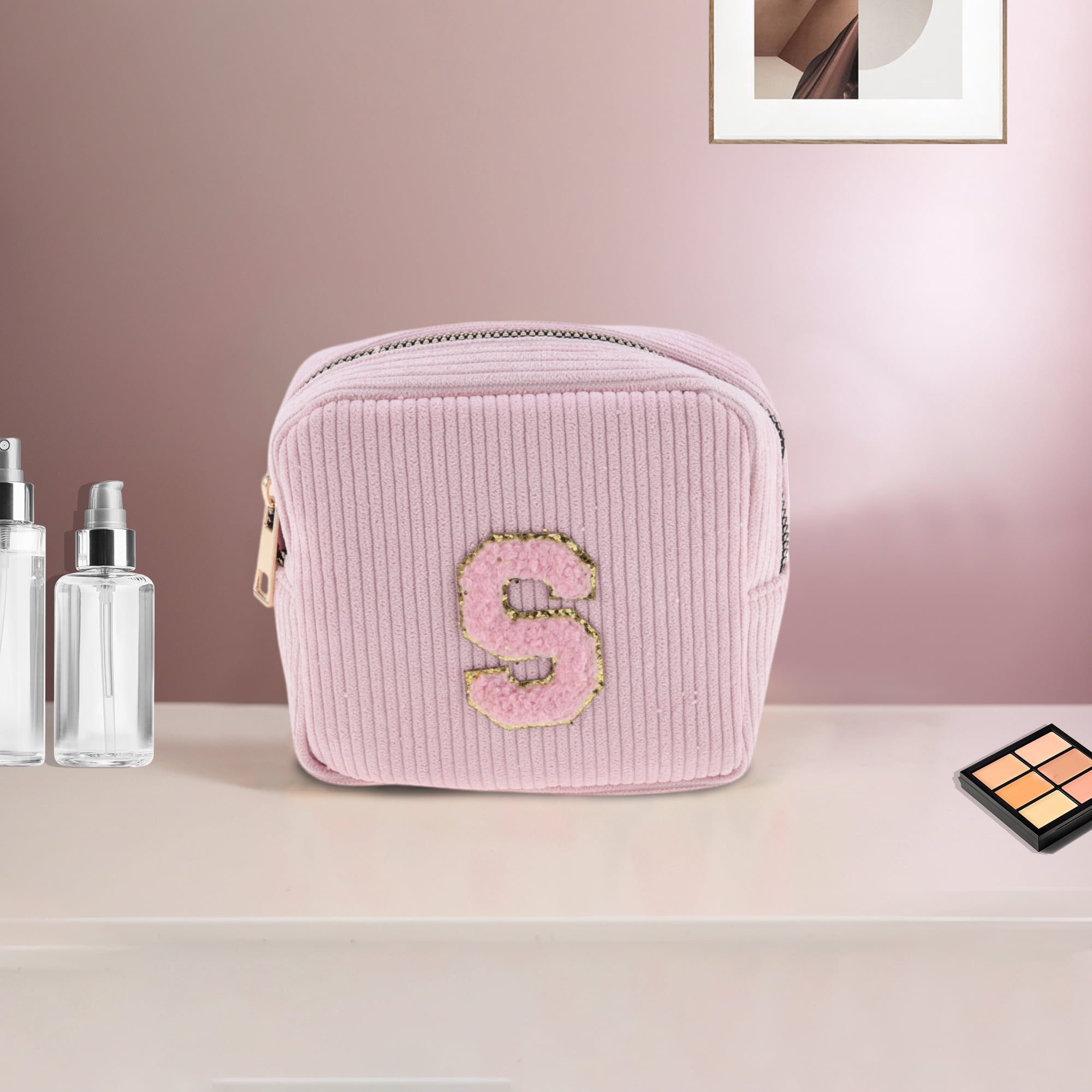 Unique Bargains 1 Pc Letter S Pattern Makeup Bag for Travel and Everyday Use Pink