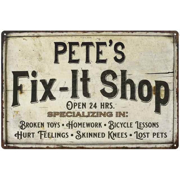 PETE'S Fix-It Shop Sign Grandpa Dad Wall Decor Gift 8x12 Metal 208120006368