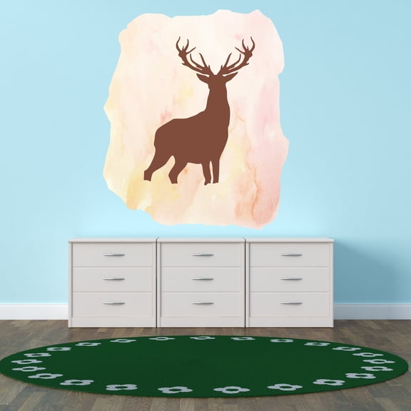 Animal Wall Decals for Children Bedroom - Reindeer Silhouette on watercolour Background Reindeer DIY & Creativity Boy Girl Bedroom Wall Sticker - Size: 8 In x 10 In